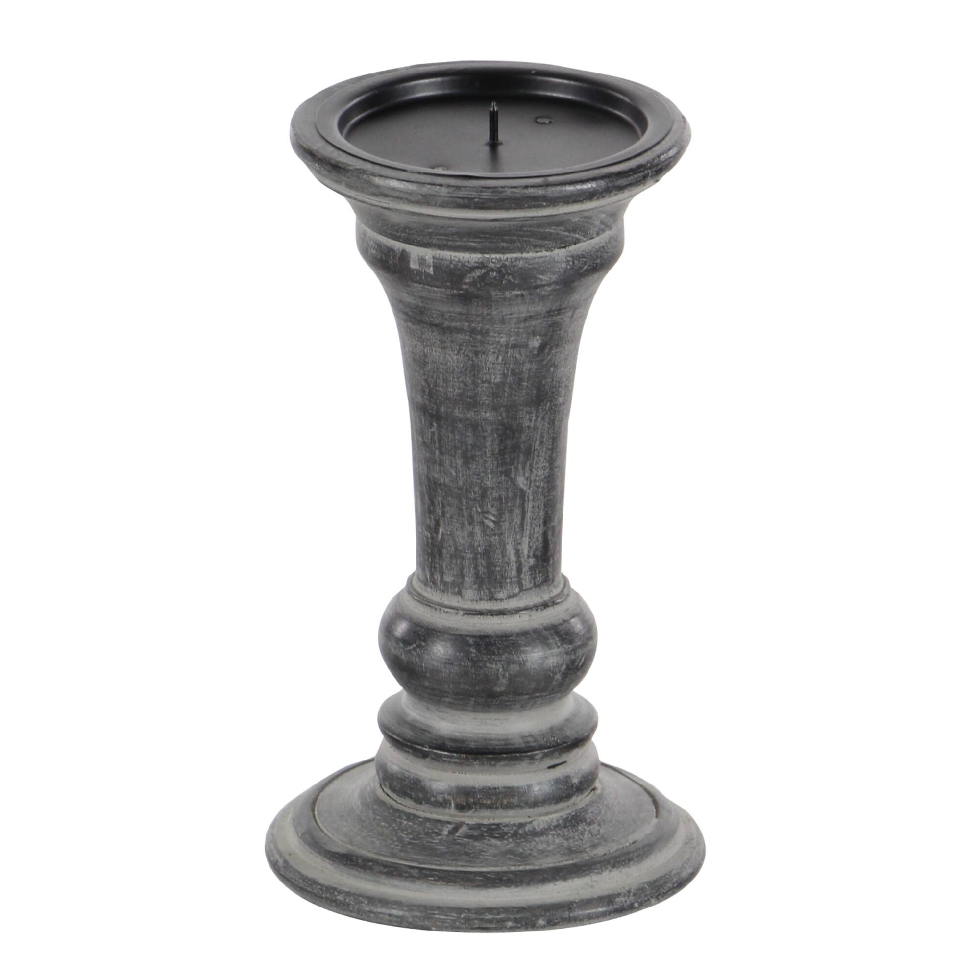Black Mango Wood Traditional Candle Holder Set